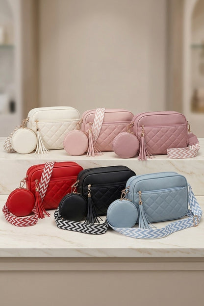 Diamond quilted crossbody bag duo coin purse