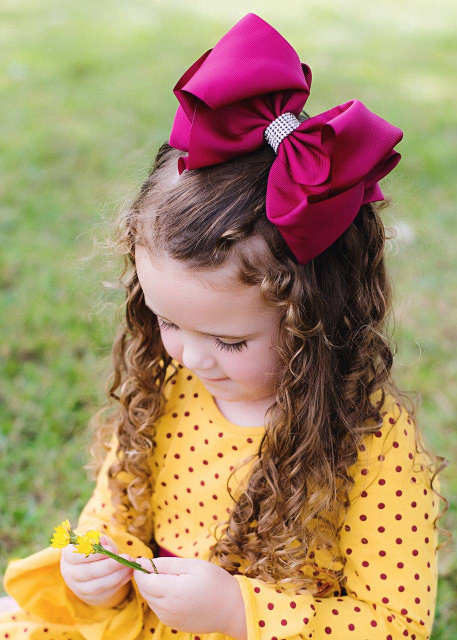 Texas Size Rhinestone Center Knot Hair Bows: Purple