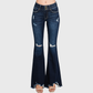 Petite Dark Washed Distressed Flare Jeans