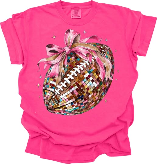 Pink Sequin Football Graphic Tee - PINK OUT