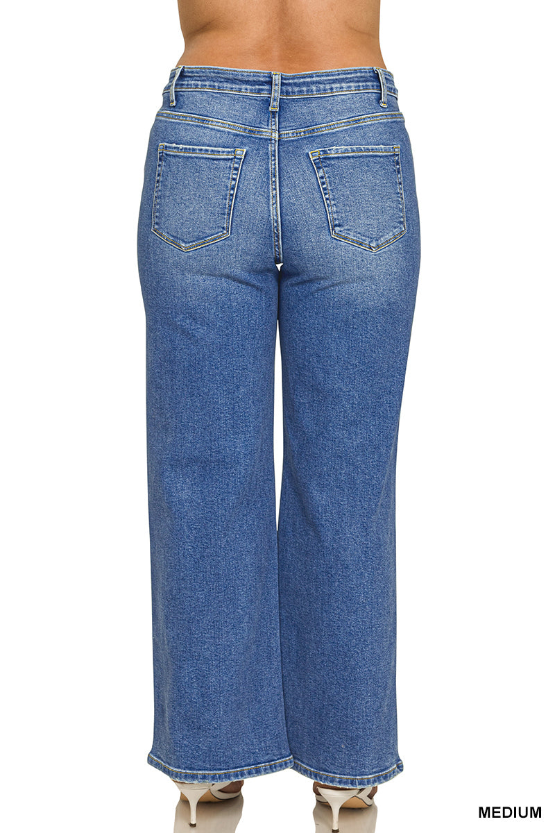 PLUS Zenana Medium Wash Wide Leg Denim Pants