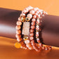 PEACH DRUZY WOOD NATURAL BEAD 4 ROW STRETCH BRACELET SET