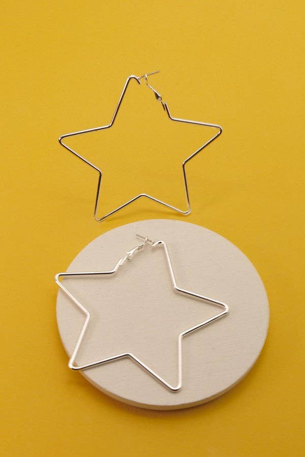 STAR HOOP OVERSIZED SILVER EARRINGS