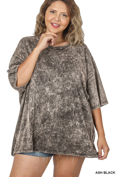Ash Black Plus Acid Wash Boyfriend Tee