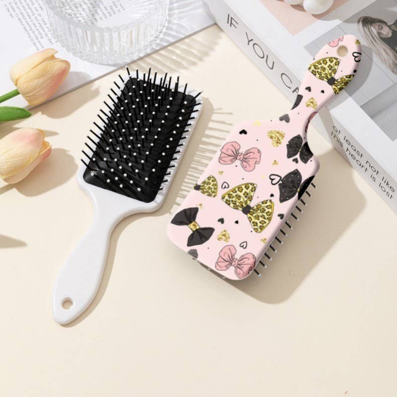 PINK WITH BOWS LARGE DETANGLE PADDLE HAIR BRUSH COMB