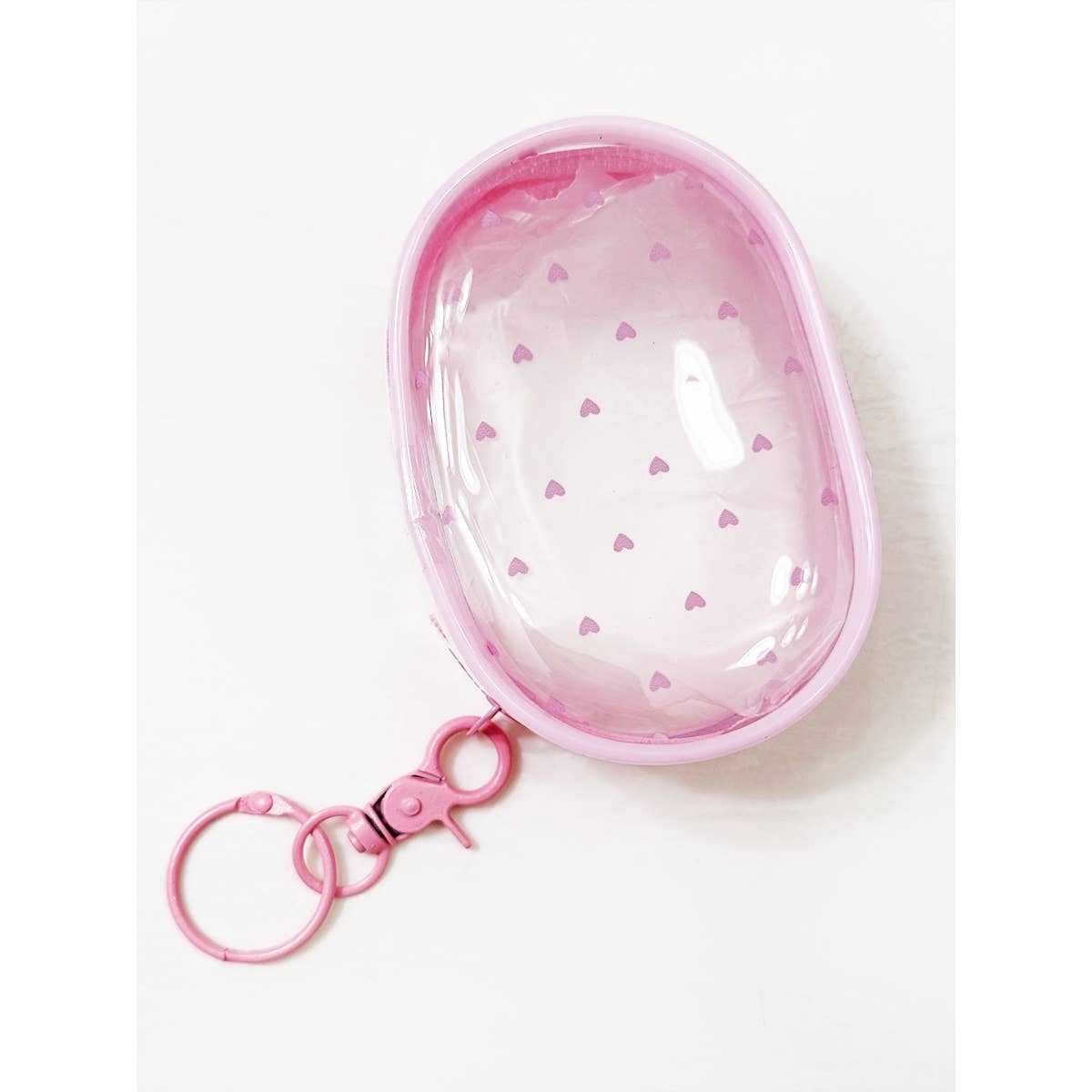 Pink Tone See Through Heart Printed Pouch