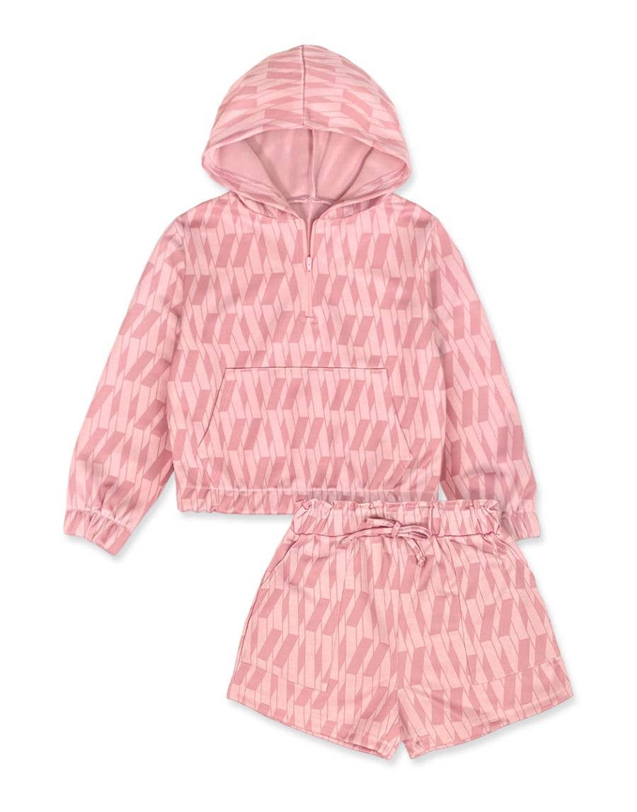 Girls Pink 2 pc Hoodie Short Set
