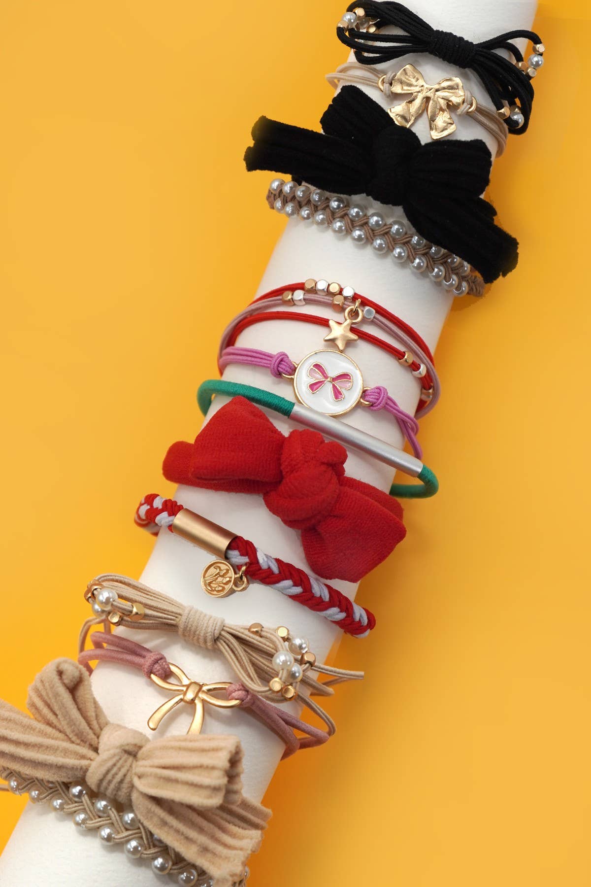 RED BOHO DUAL FUNCTION KNOT BRACELET HAIR TIES