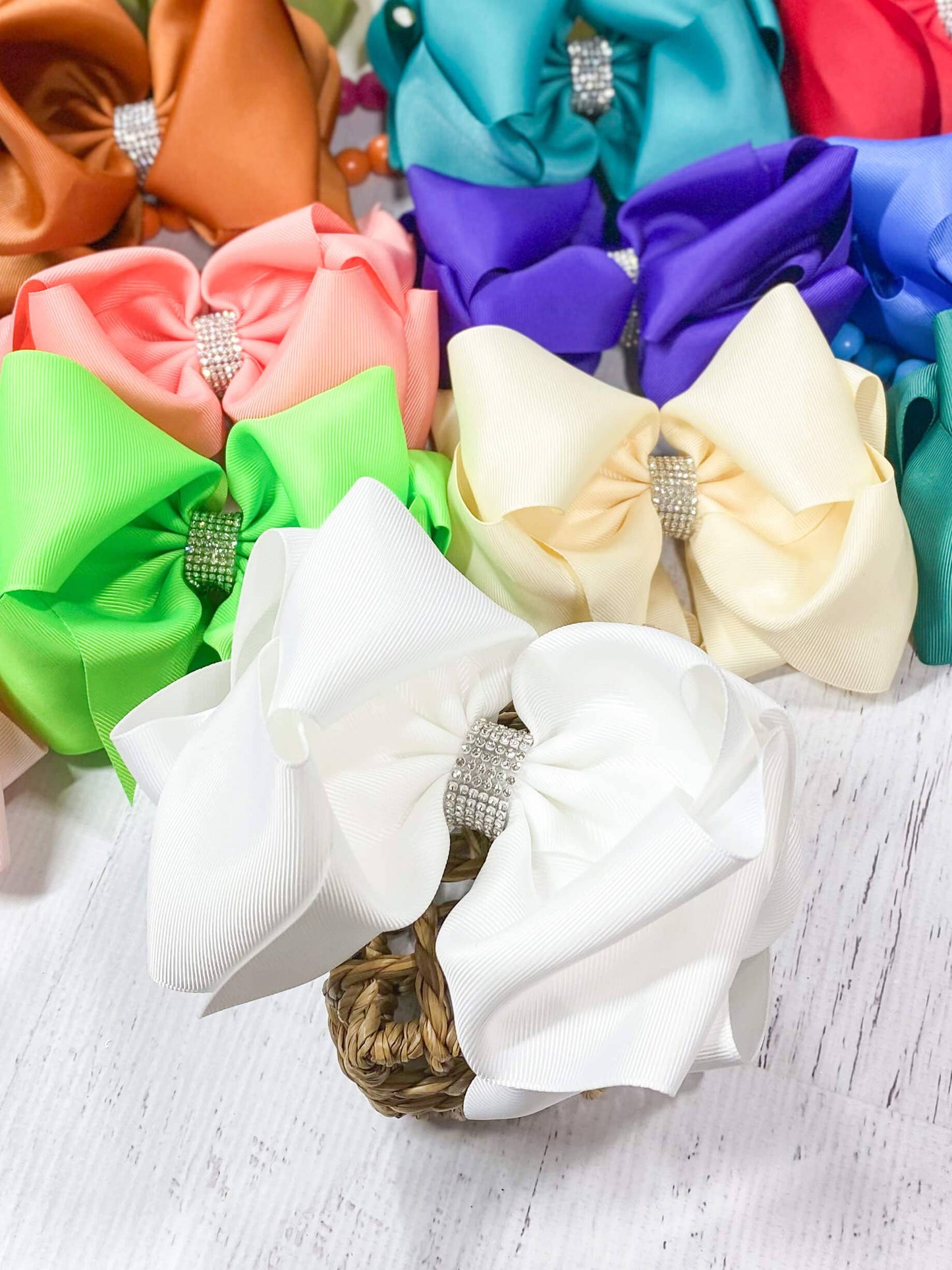 Texas Size Rhinestone Center Knot Hair Bows: Coral