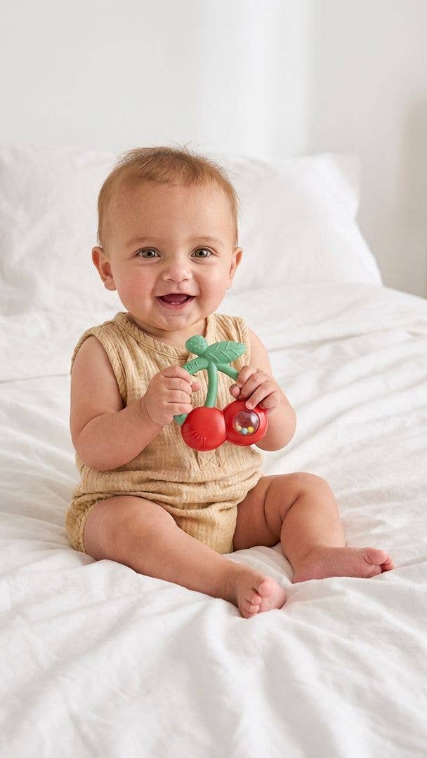 Cherries Bitzy Shake™ - Silicone Teether with Rattle