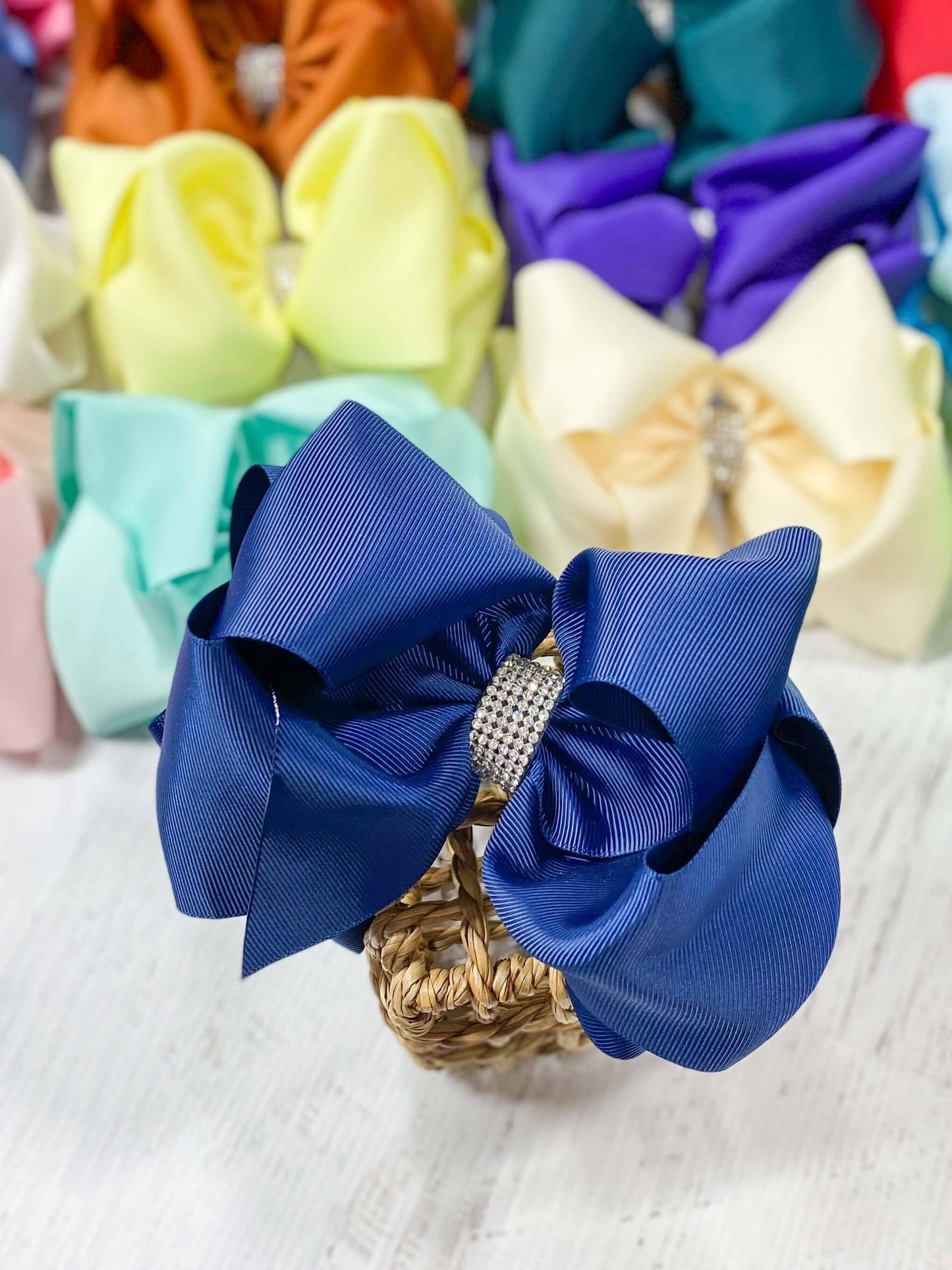 Texas Size Rhinestone Center Knot Hair Bows: Coral