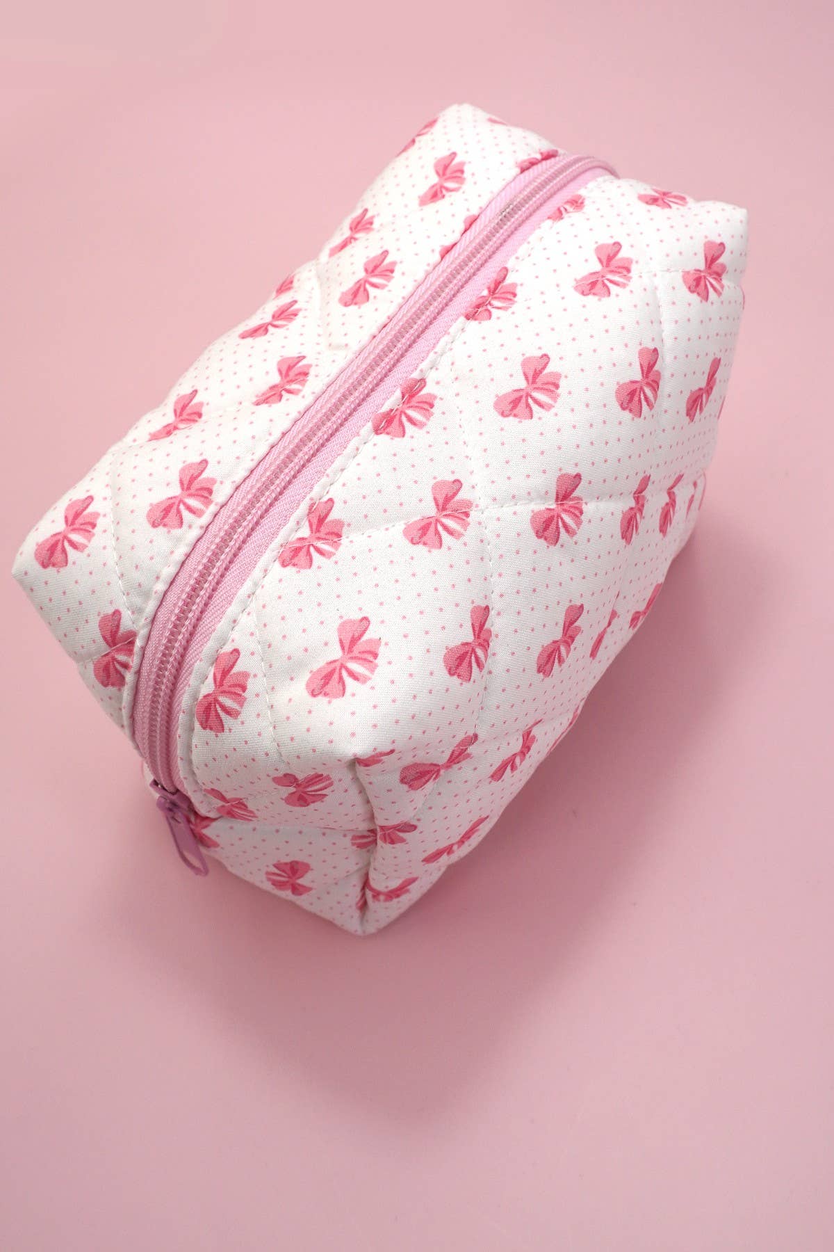 BLUE BOW QUILTED COTTON BOW COSMETIC POUCH BAG
