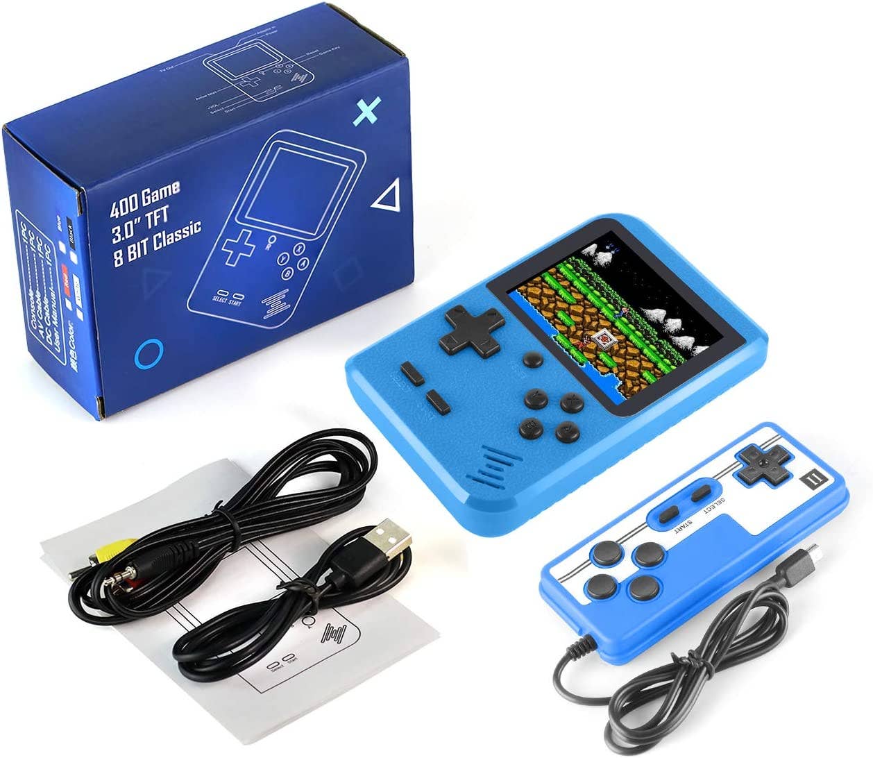 Retro Game 400 Built-in Games Portable Game For Gifts Kids: Blue