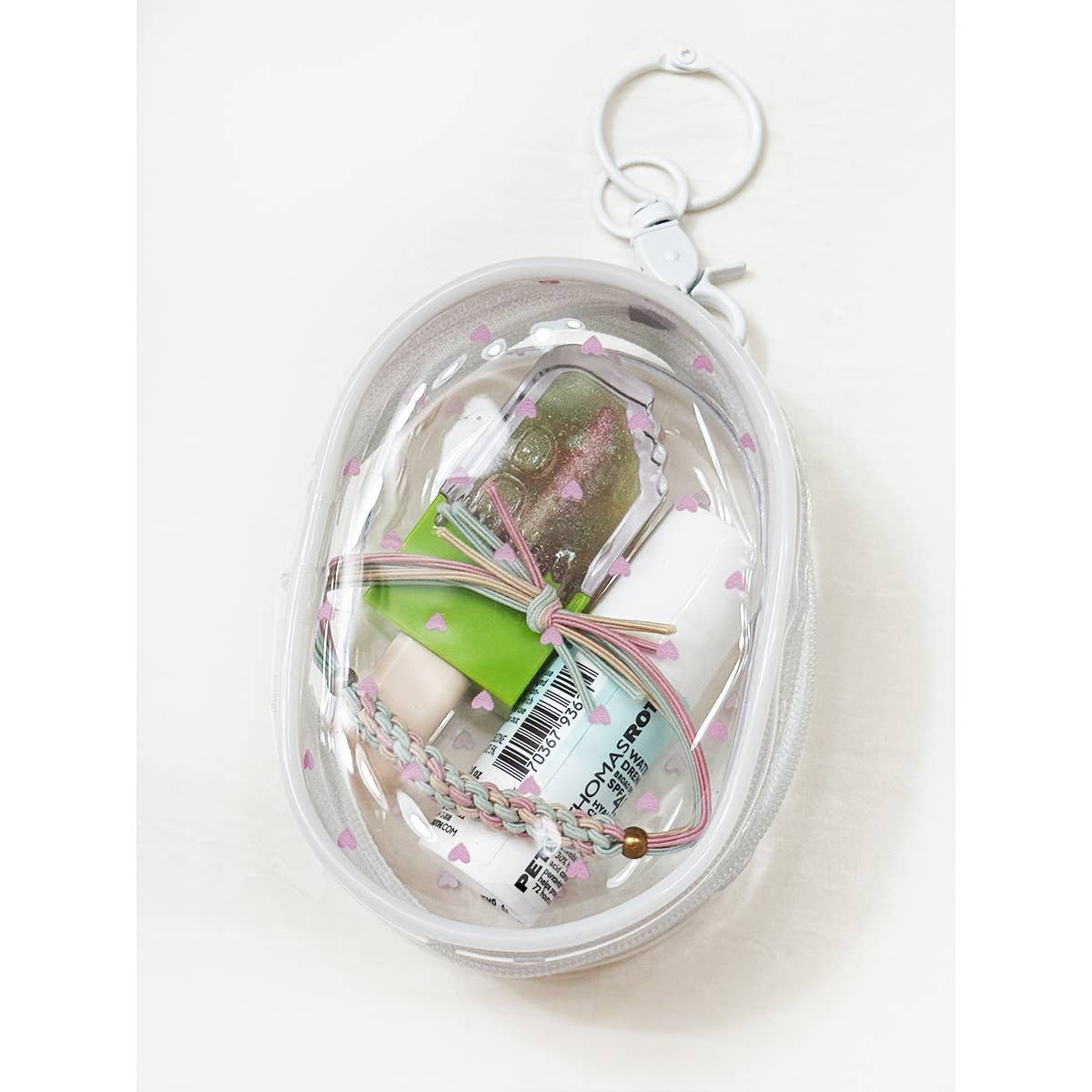 Pink Tone See Through Heart Printed Pouch