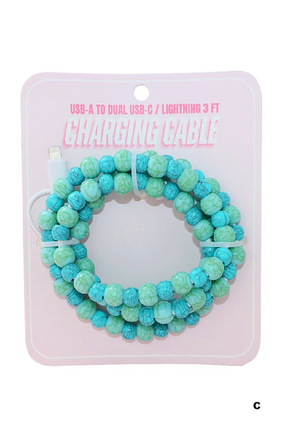 Beaded dual usb fast charging cable
