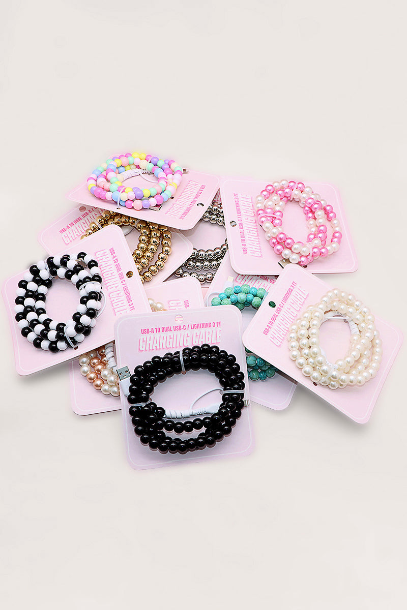 Beaded dual usb fast charging cable