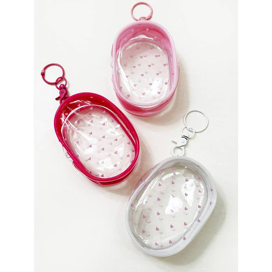 Pink Tone See Through Heart Printed Pouch