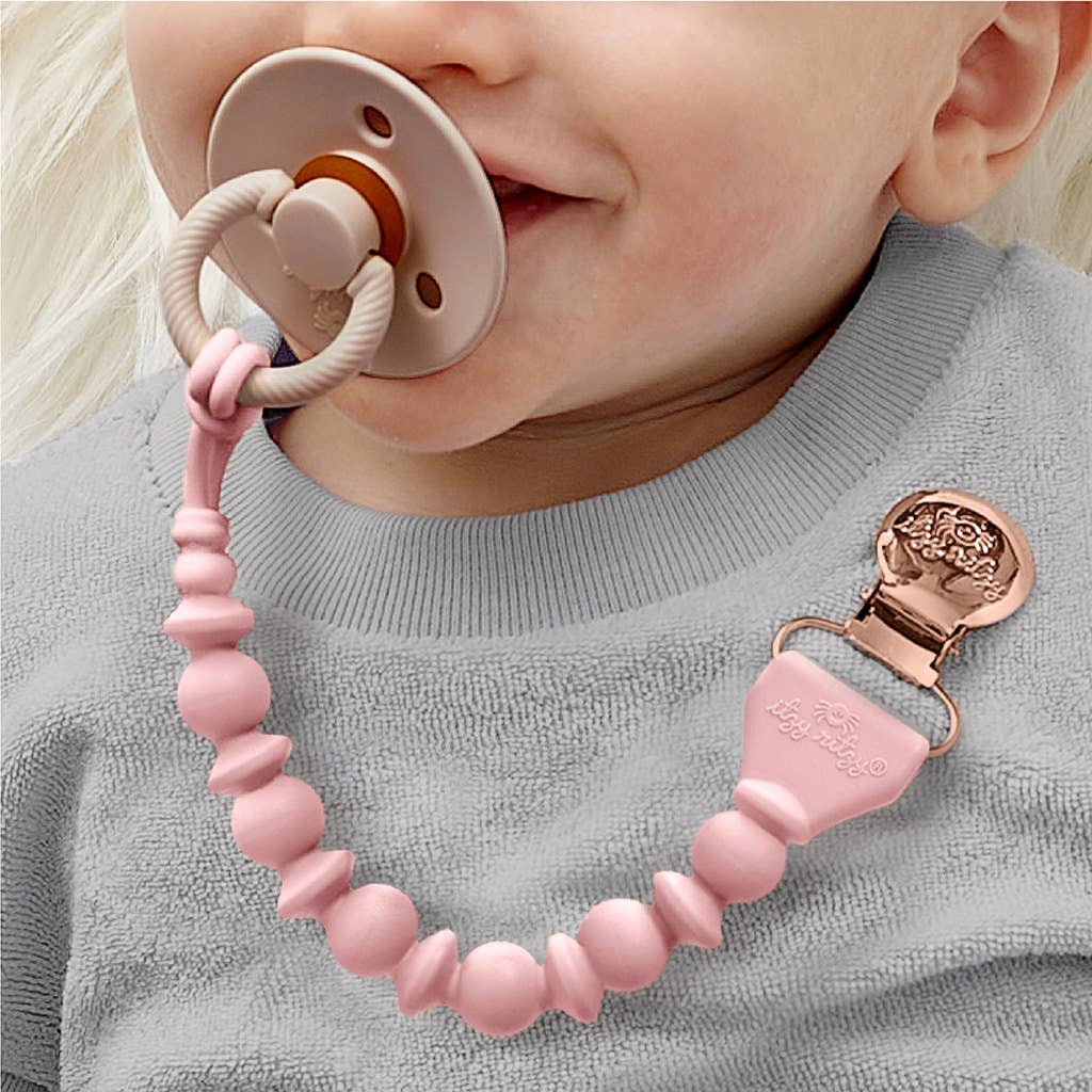 Sweetie Strap™ Silicone One-Piece Pacifier Clips: Pink Beaded