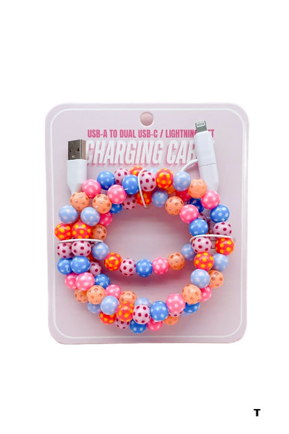 Beaded dual usb fast charging cable
