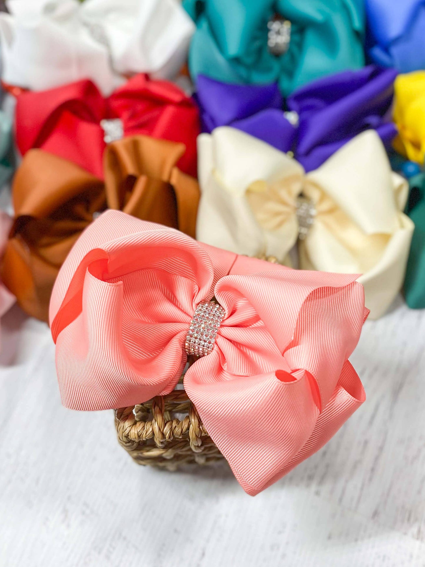 Texas Size Rhinestone Center Knot Hair Bows: Light Pink