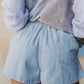 Blue Striped Elastic Waist Denim Shorts