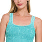 LT TEAL 2 WAY NECKLINE WASHED RIBBED SEAMLESS TANK TOP