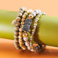 PEACH DRUZY WOOD NATURAL BEAD 4 ROW STRETCH BRACELET SET