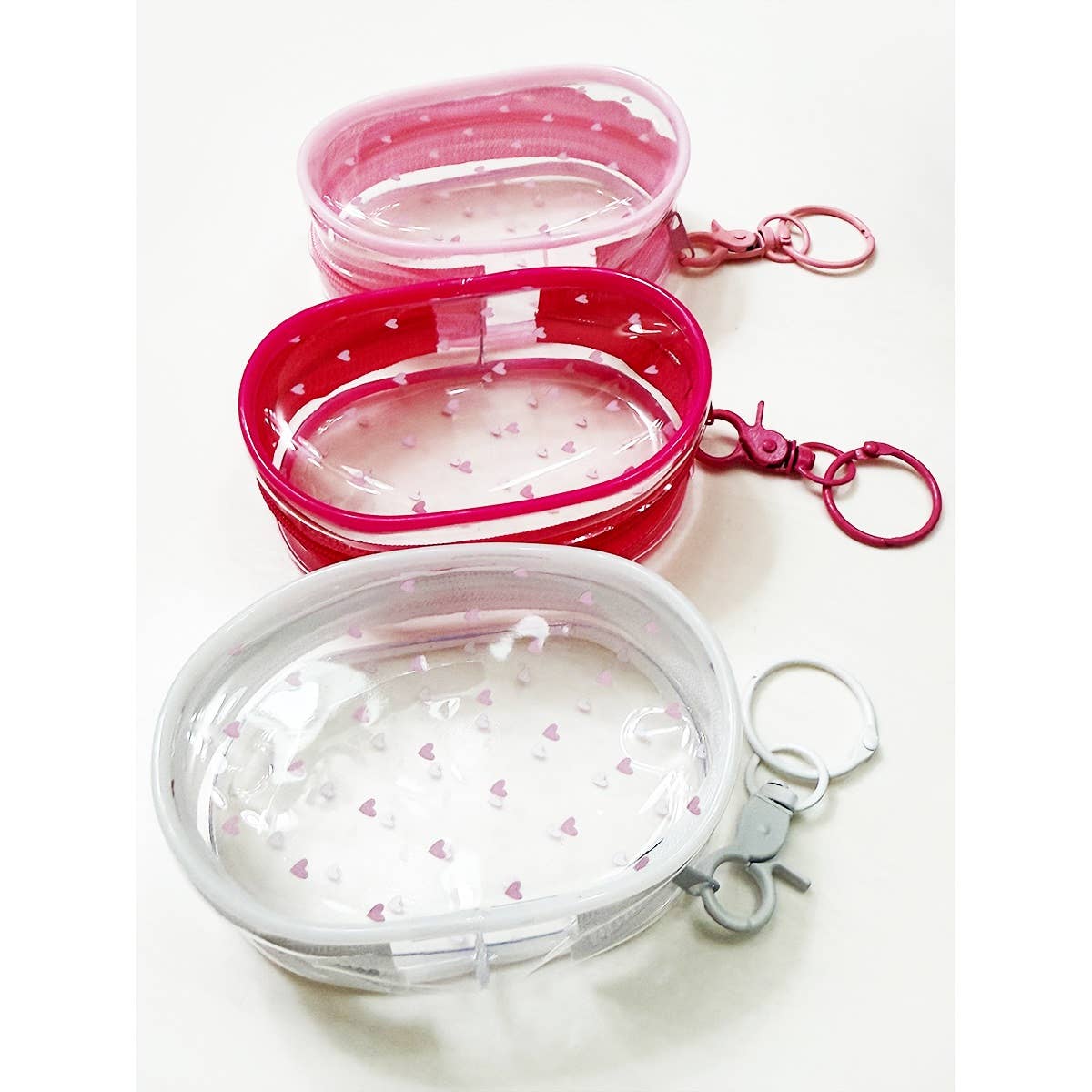 Pink Tone See Through Heart Printed Pouch