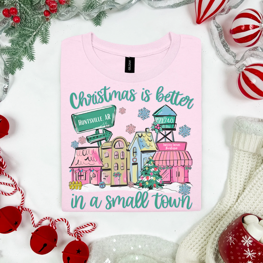 Doorbuster Christmas is Better in a Small Town Lt. Pink Graphic Tee
