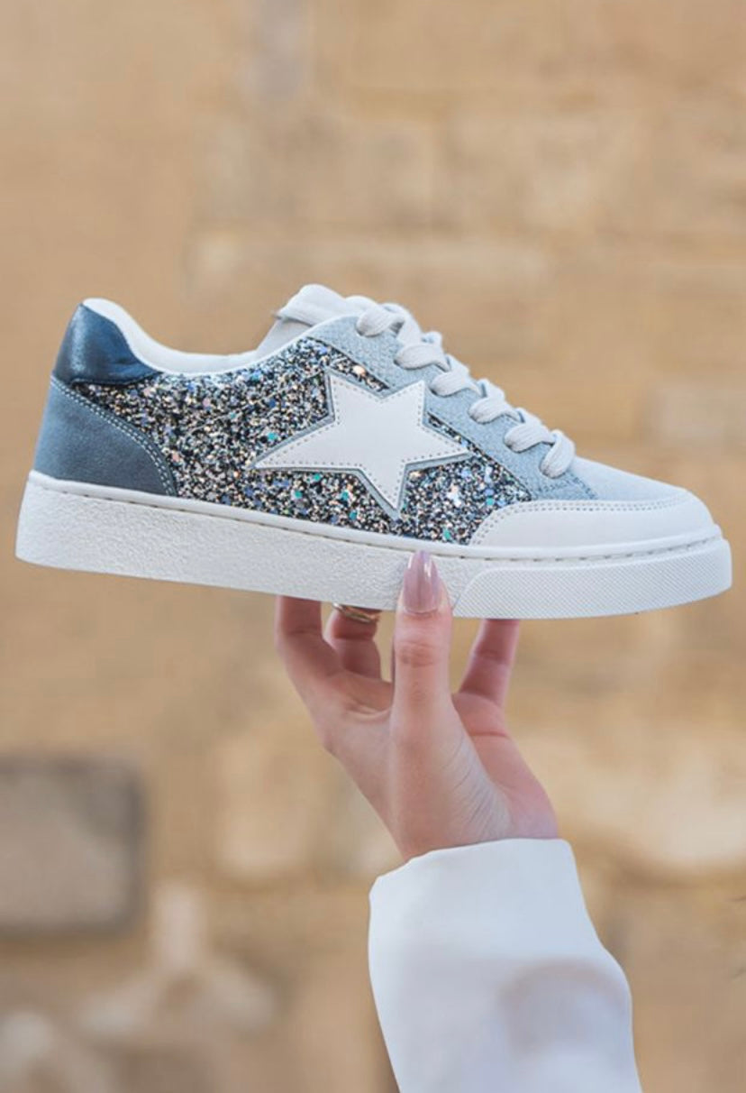 Silver Glitter Star Tennis Shoe Sneaker