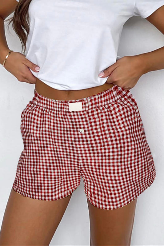 Red Check Gingham Boxer Style Shorts