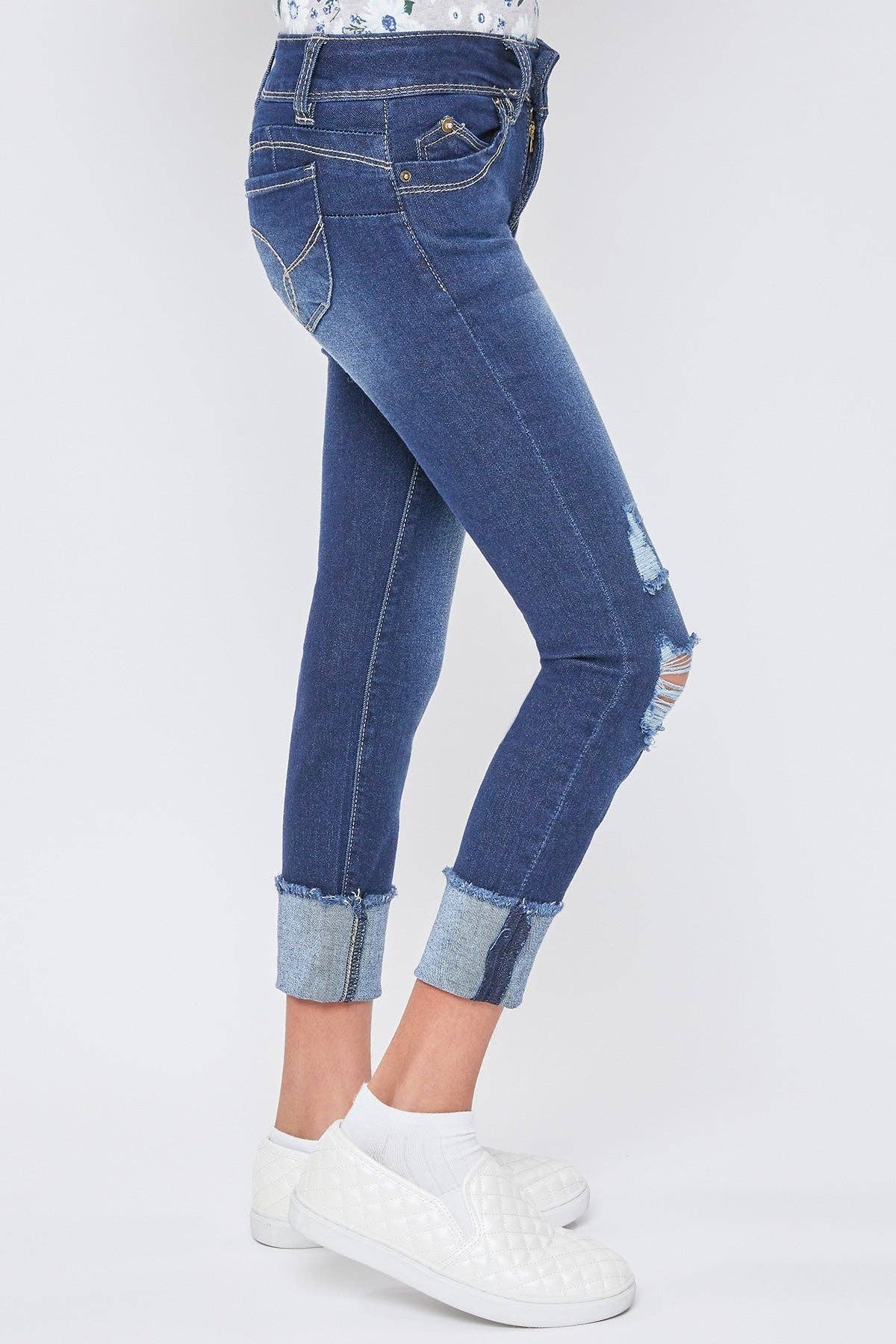 Girls Wannabettafit Mid-Rise Mega Cuff Skinny Jean