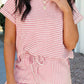Pink Stripe Textured Knit Short 2pcs Set
