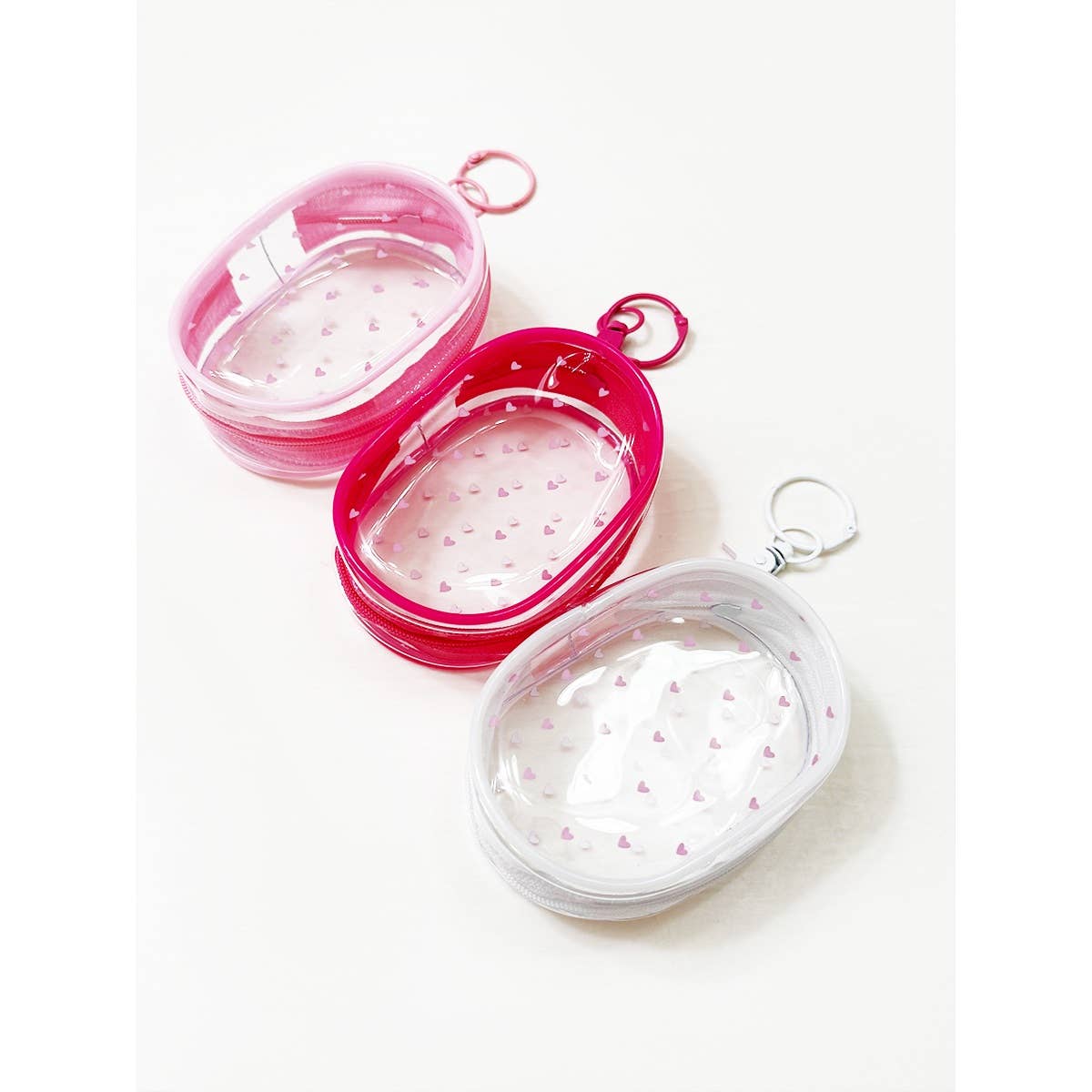 Pink Tone See Through Heart Printed Pouch