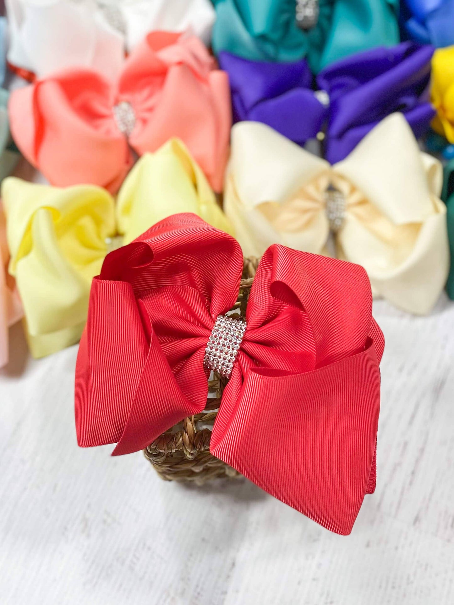Texas Size Rhinestone Center Knot Hair Bows: Light Pink