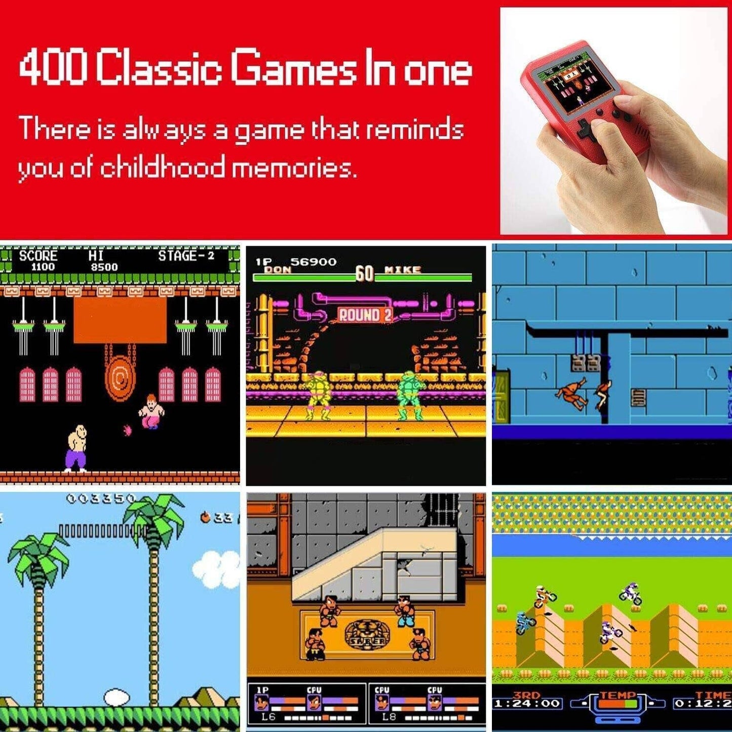 Retro Game 400 Built-in Games Portable Game For Gifts Kids: Black