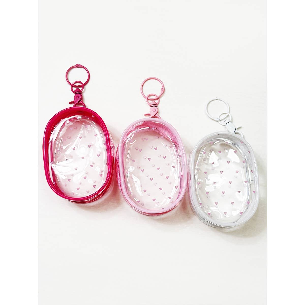 Pink Tone See Through Heart Printed Pouch