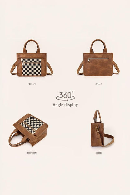 Camel Checkered Tote Bag Purse