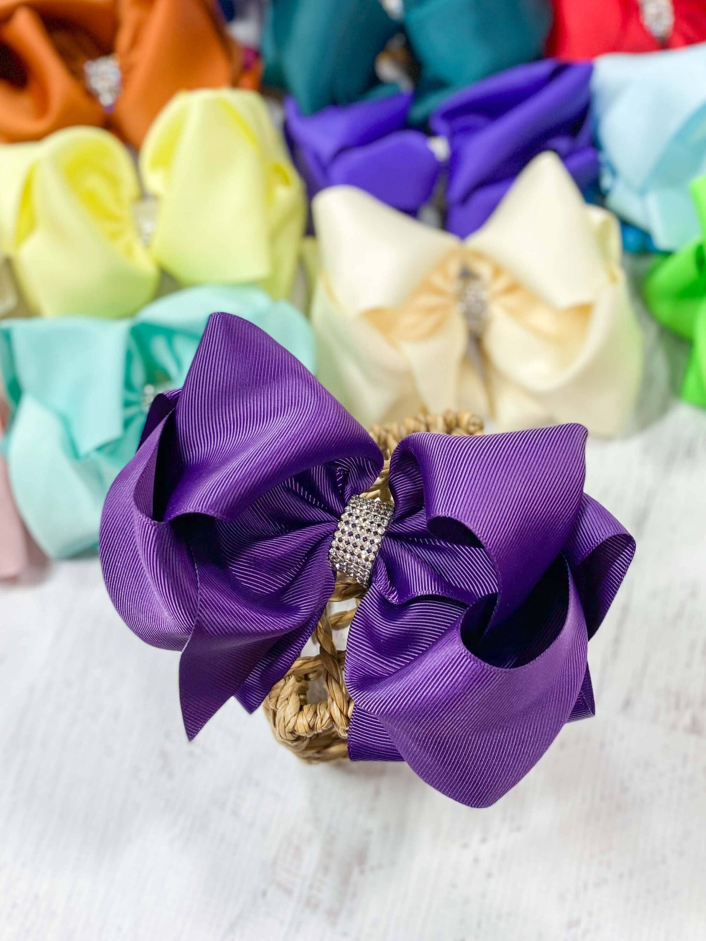 Texas Size Rhinestone Center Knot Hair Bows: Purple