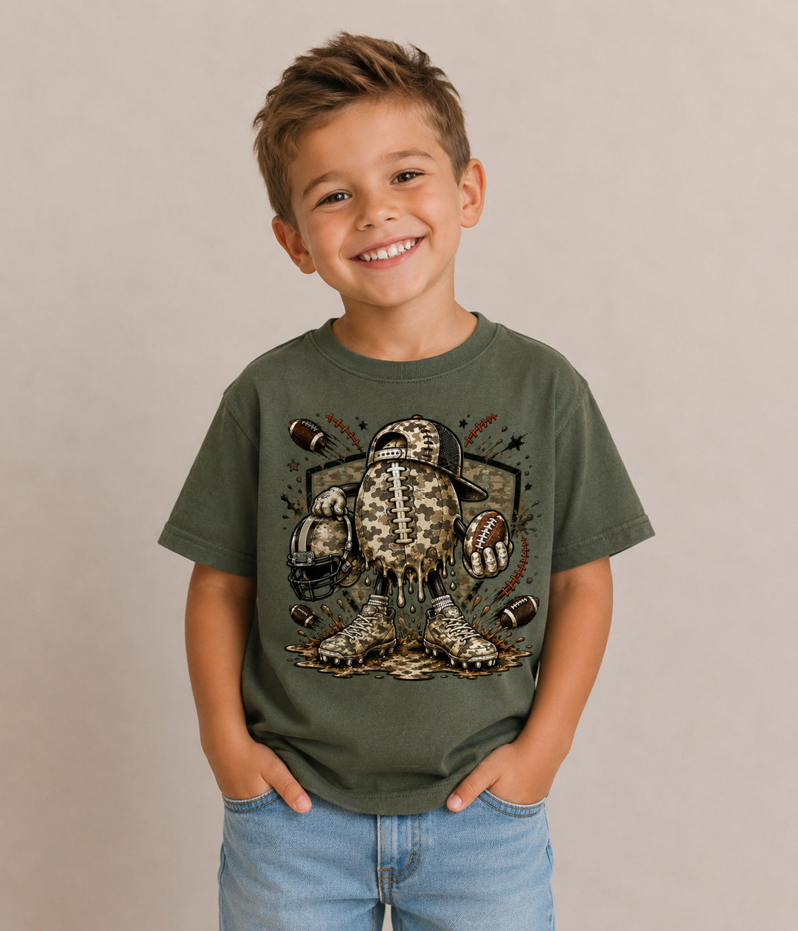 Camo Football Kids Graphic Tee