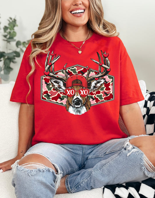 Red Valentine Camo Deer Graphic Tee
