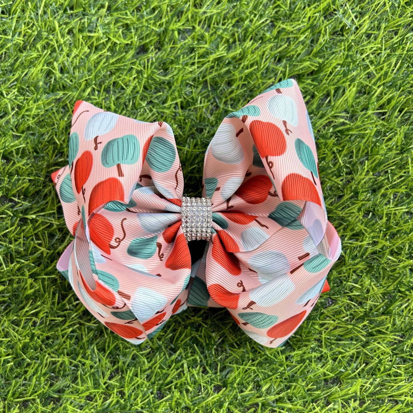 Pumpkin printed double layer hair bows.