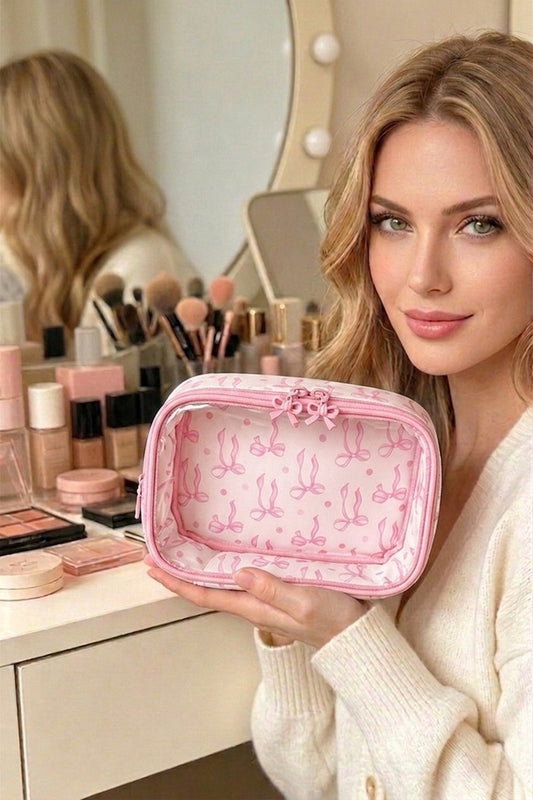 Coquette bow transparent cosmetic bag