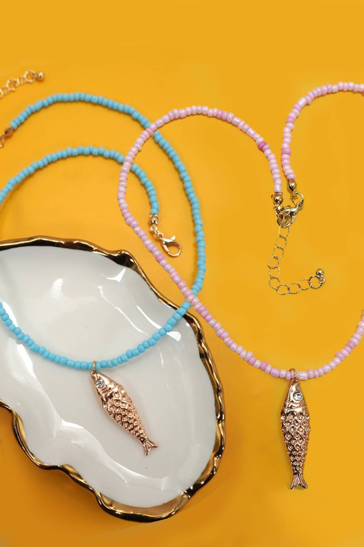 PINK FISH NECKLACE 18K STAINLESS STEEL TARNISH FREE