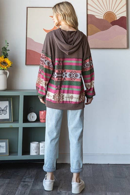 Aztec Print Hooded Long Sleeve Top