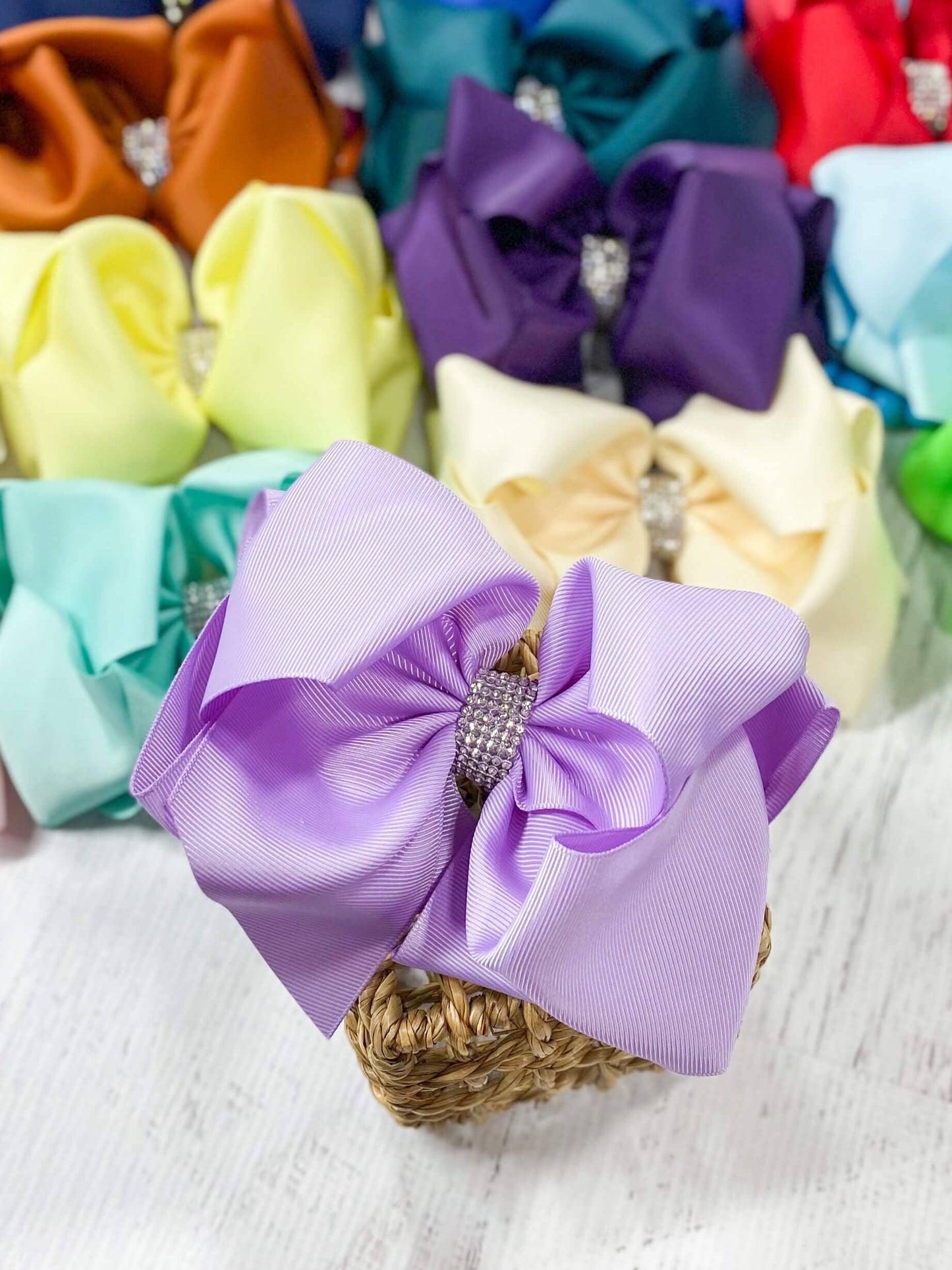 Texas Size Rhinestone Center Knot Hair Bows: Neon Green