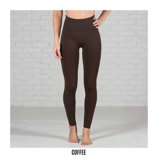 Brown Tummy Control Fleece Lined Leggings - One Size & Curvy