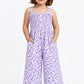 Kids Purple Romper w/ Smocking & Side Pockets