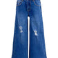 Girls Wide Leg Denim Jeans w/ Distress