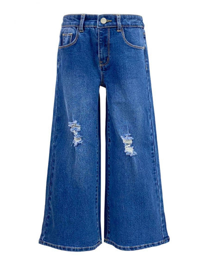 Girls Wide Leg Denim Jeans w/ Distress